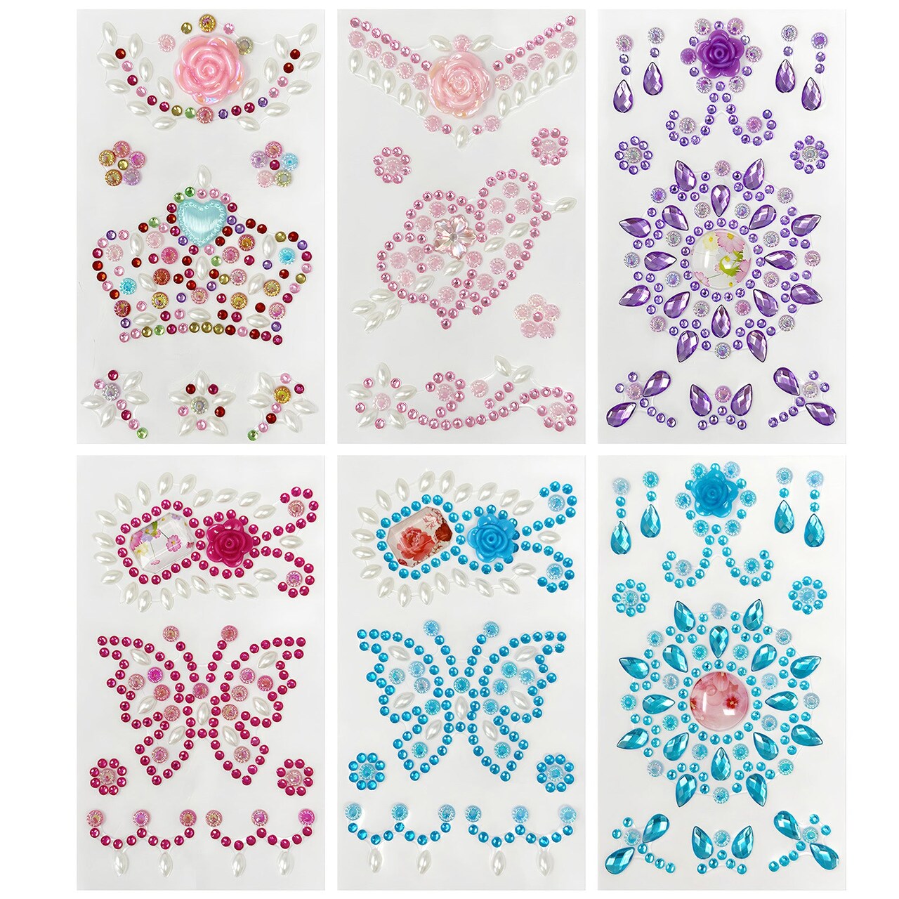 Wrapables Crystal Rhinestone Gem Stickers, Bling Jewel Adhesives for DIY Arts & Crafts, Smartphones, Water Bottles, Sunglass Cases (Set of 6)